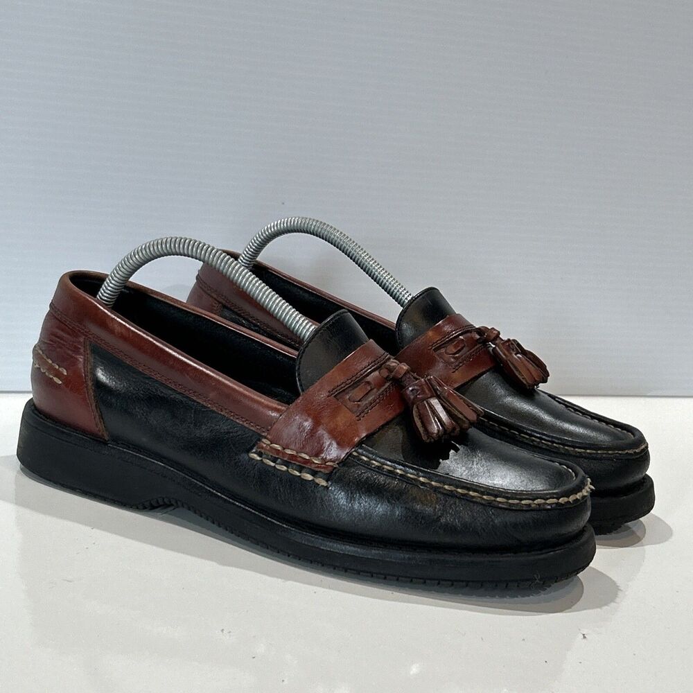 Bass Marine Men’s 10 Black Brown Leather Tassel Loafers Comfort Casual Shoes